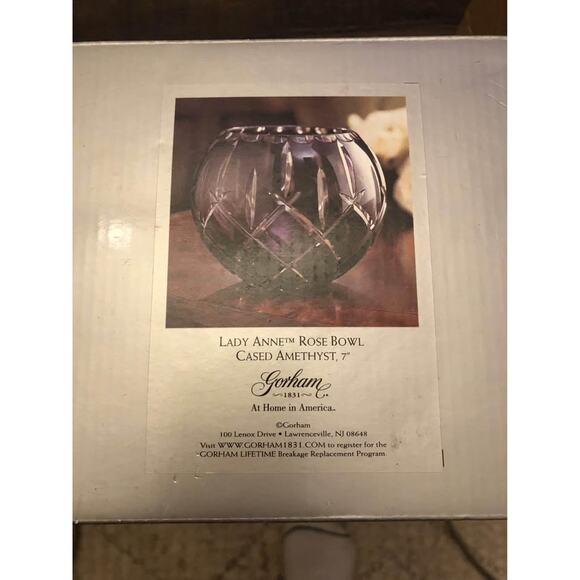Gorham Crystal- Vintage Lady Anne Rose Bowl 7” Amethyst - Picture 5 of 10